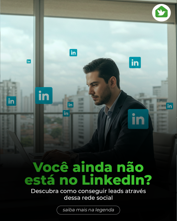 corretor de imóveis utilizando o LinkedIn em um tablet para networking profissional.